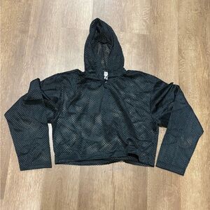 Black Mesh Hooded Crop Pullover